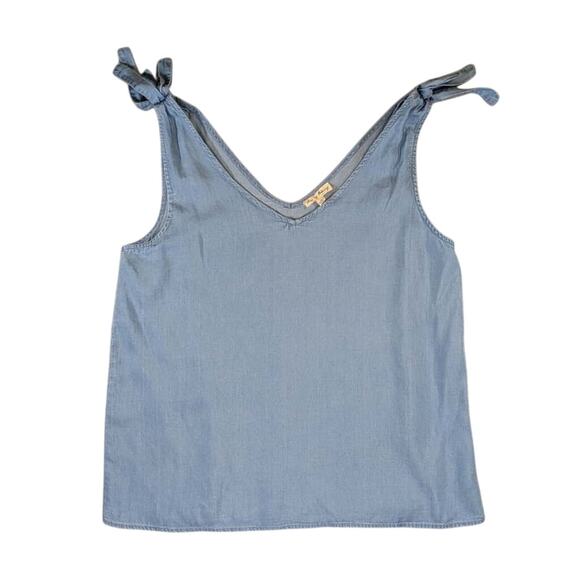 Jane & Delancey Chambray Tank Top Women L Tie Shoulder Sleeveless V Neck Blouse - Picture 3 of 12